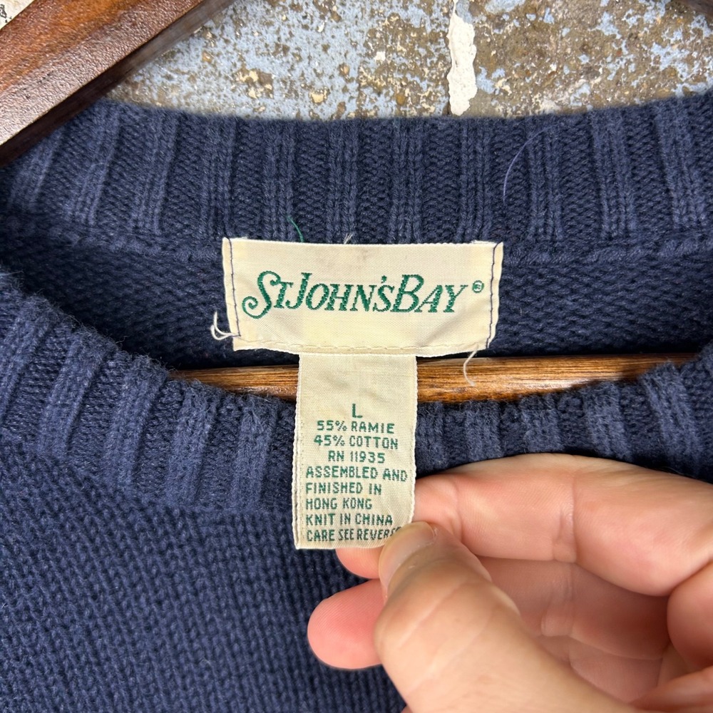Vintage St. Johns Bay Striped Knit Sweater Large Crew Neck Cotton Blend - Picture 3 of 6